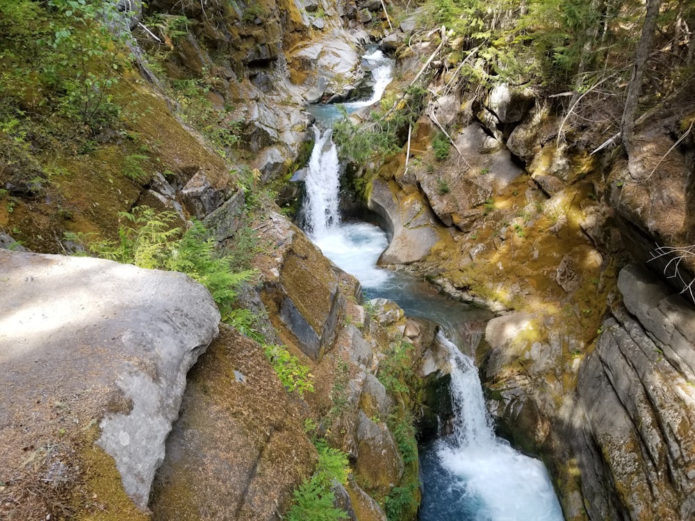 a waterfall in a rocky area