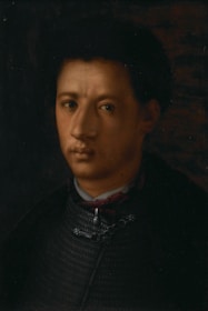 An elegant oil portrait of a man in renaissance clothing, showcasing deep shadows and highlights.