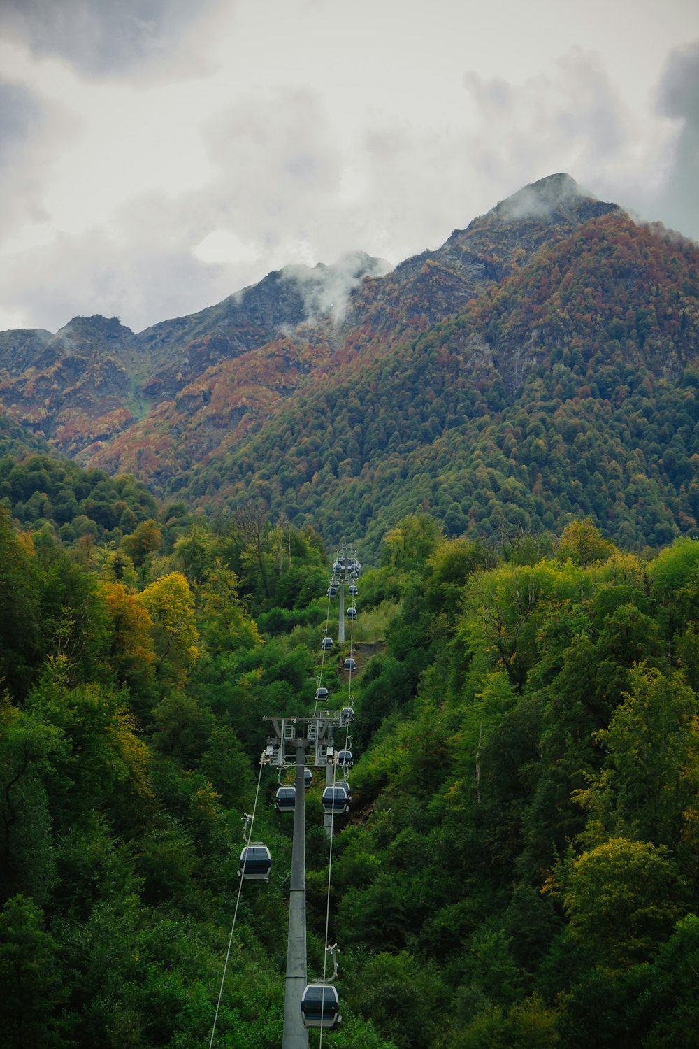 a cable car going up a hill