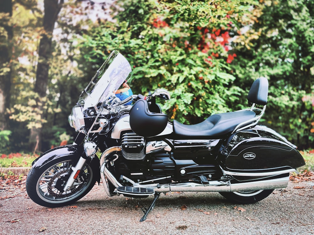 a motorcycle parked on the side of the road