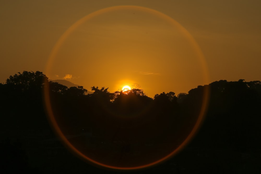 a sunset over a forest