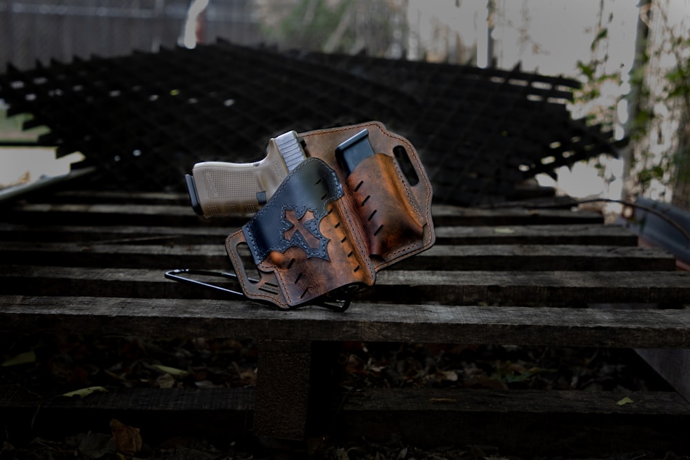 a pair of shoes on a bench