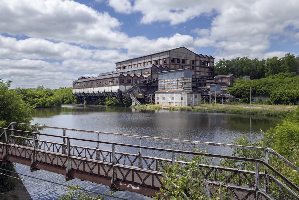 a building with a bridge over a river