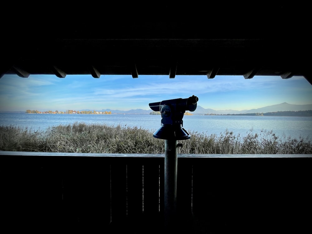 a view of a lake from a window