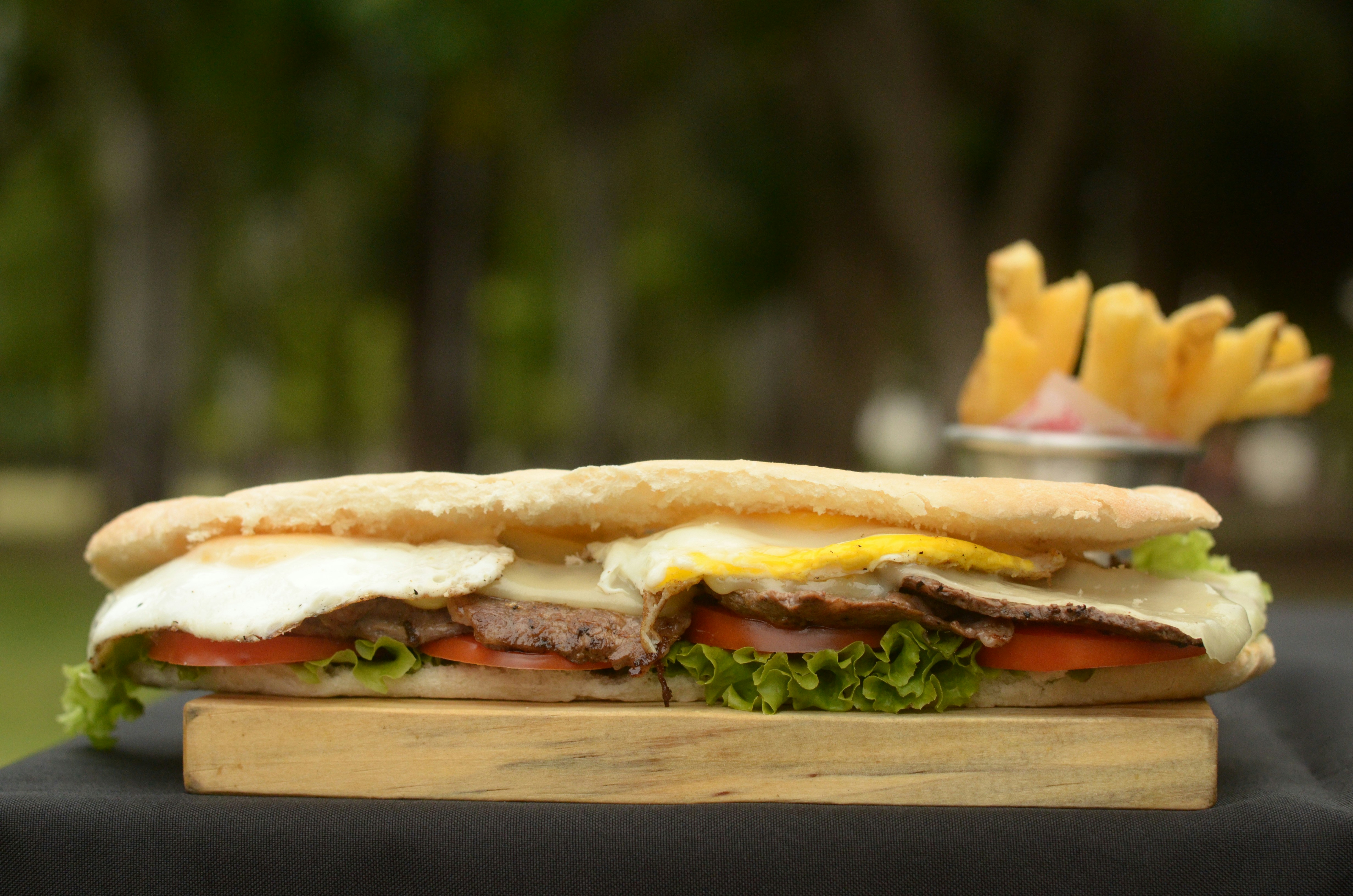 Long sandwich with meat and vegetables