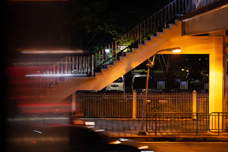 a yellow and white staircase