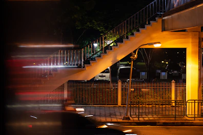 a yellow and white staircase