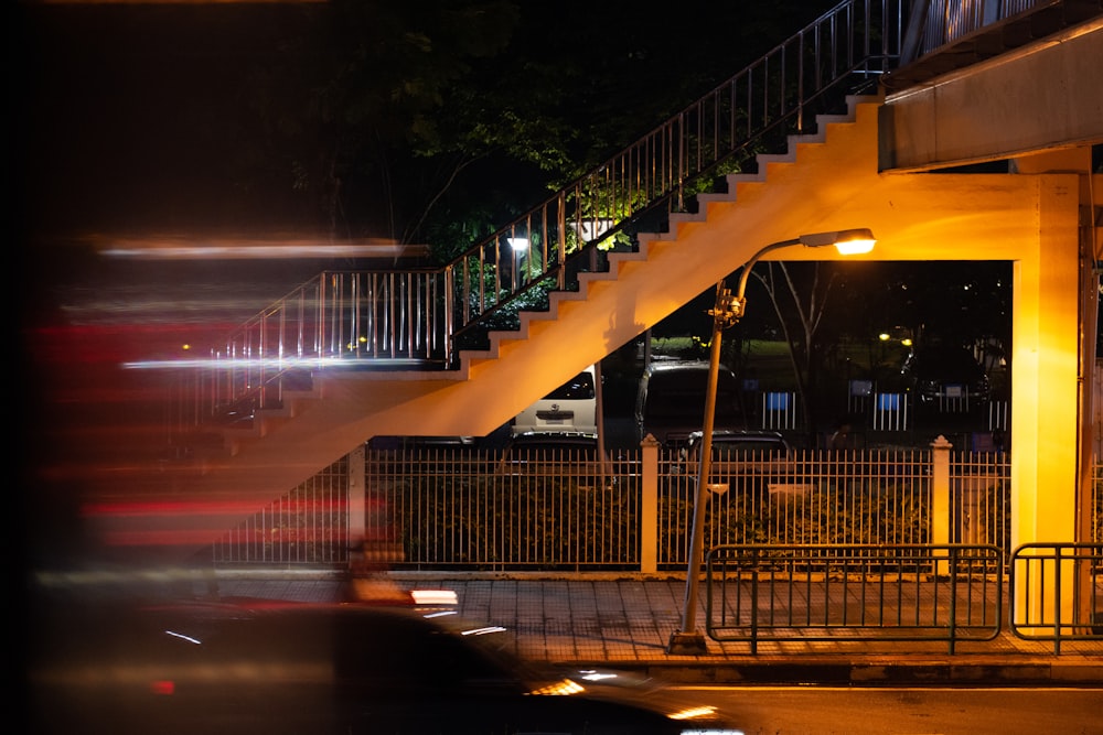 a yellow and white staircase