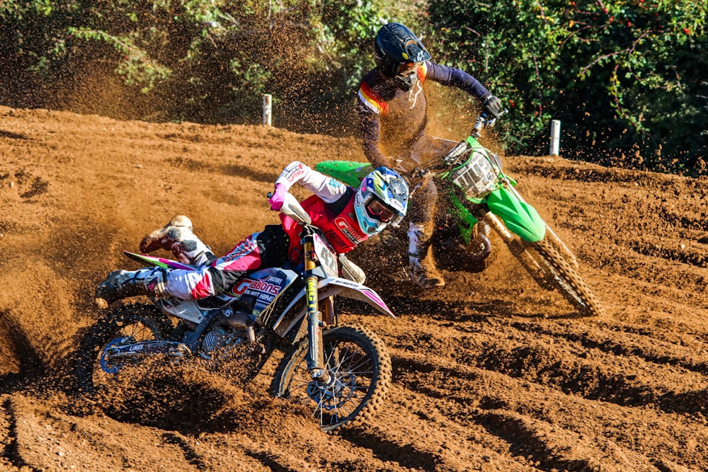 a couple of dirt bikes racing
