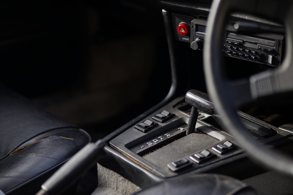 a steering wheel and dashboard of a car