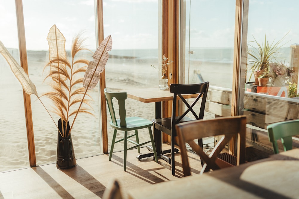 a table and chairs in a room