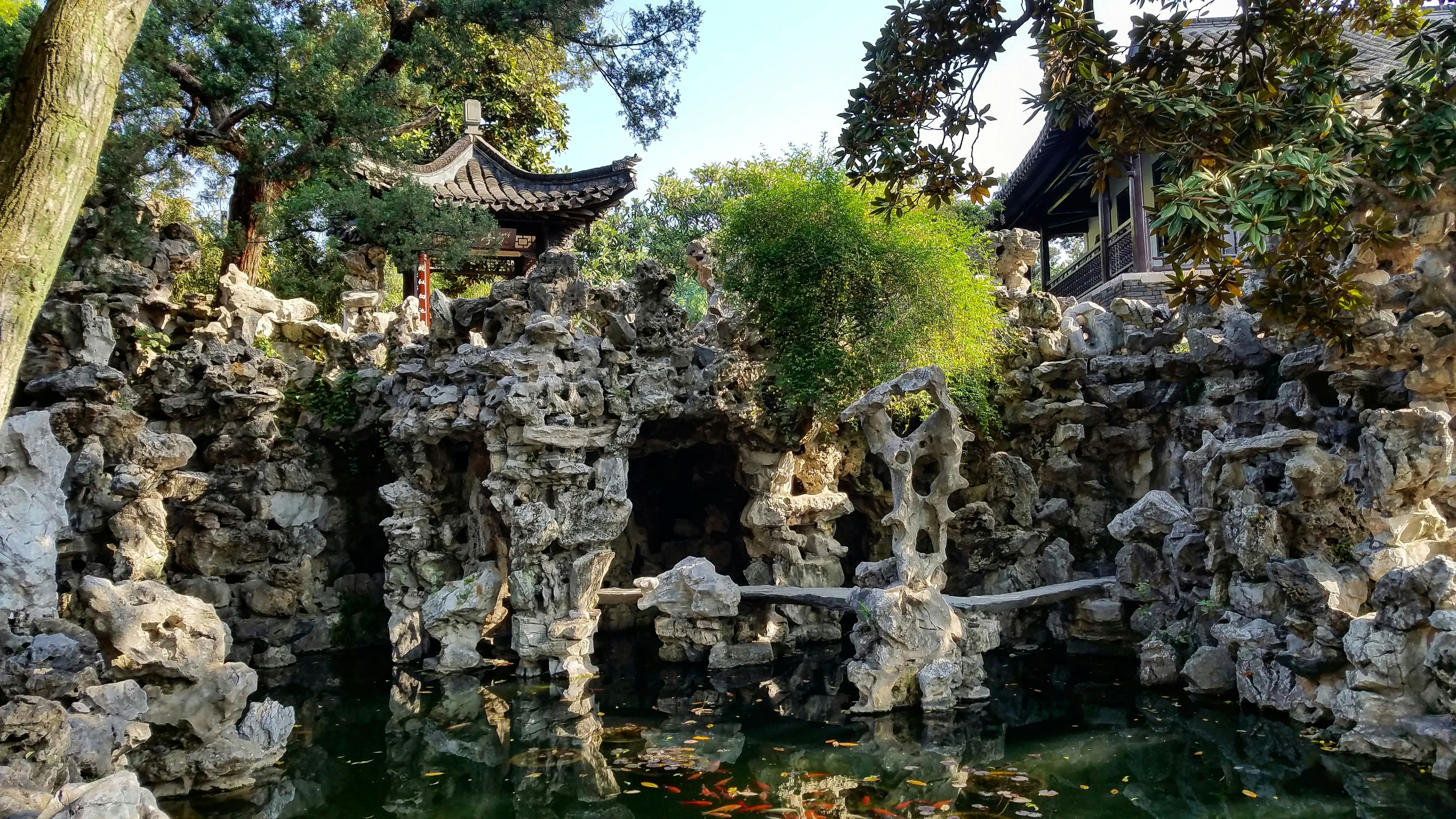 a small waterfall in a rocky area