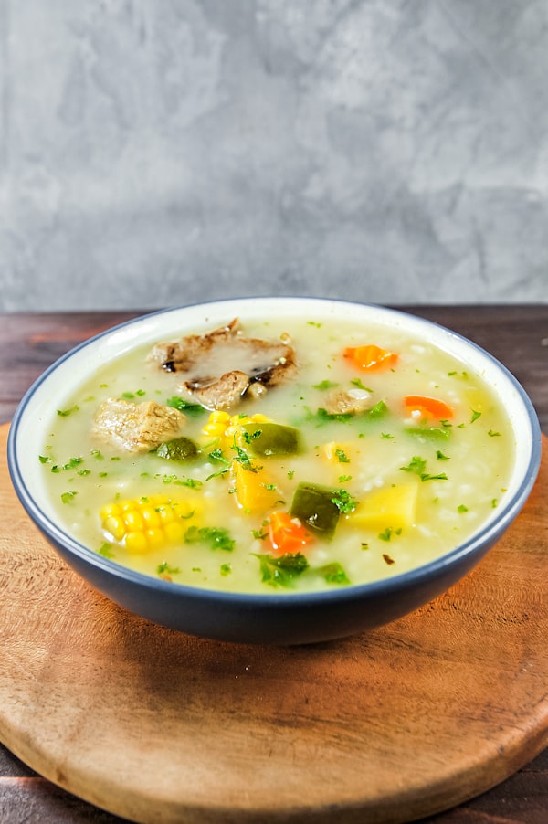 Bowl of Colombian chicken and potato soup