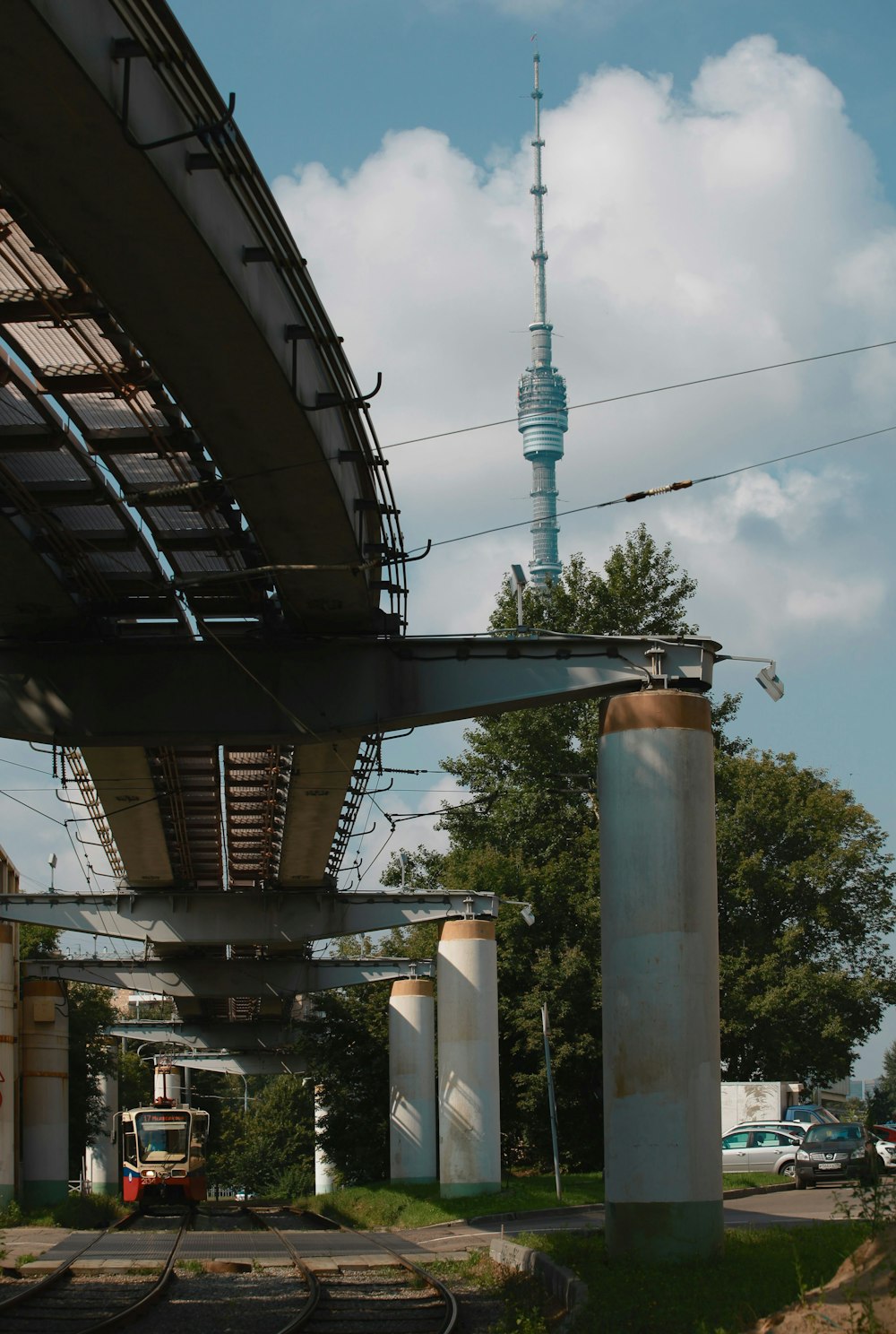 a train going under a bridge