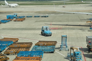 a truck parked on a runway