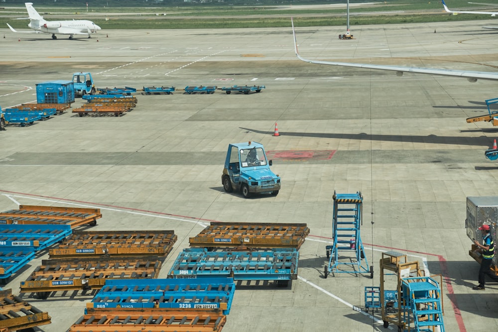 a truck parked on a runway