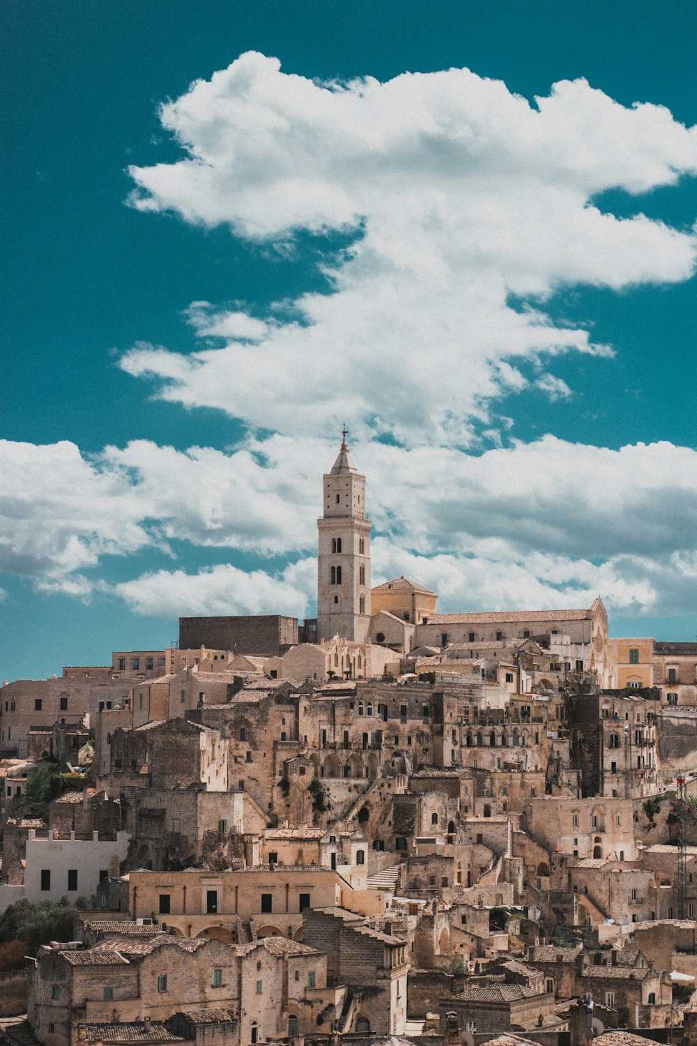 a large city with a tall tower