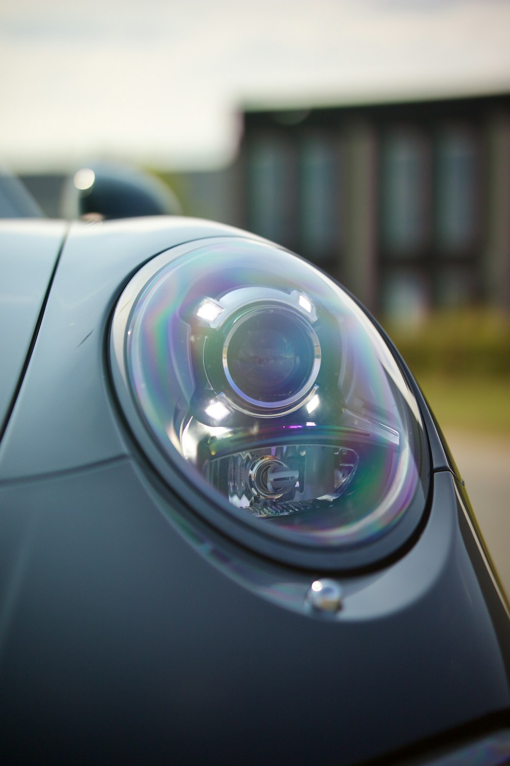 a close up of a car headlight