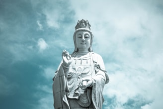 An ethereal sculpture of light and mist symbolizing supreme intelligence above clouds.