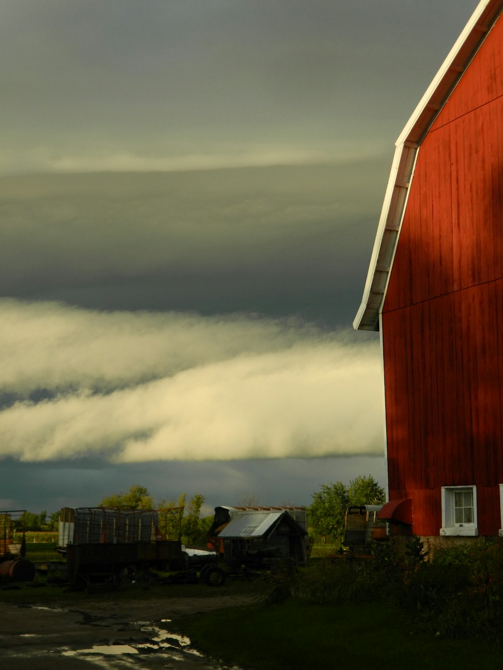 a barn and a truck