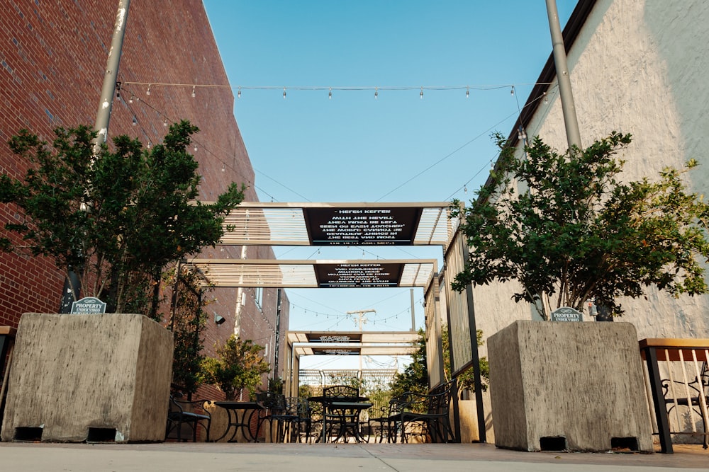 a restaurant with tables and chairs outside