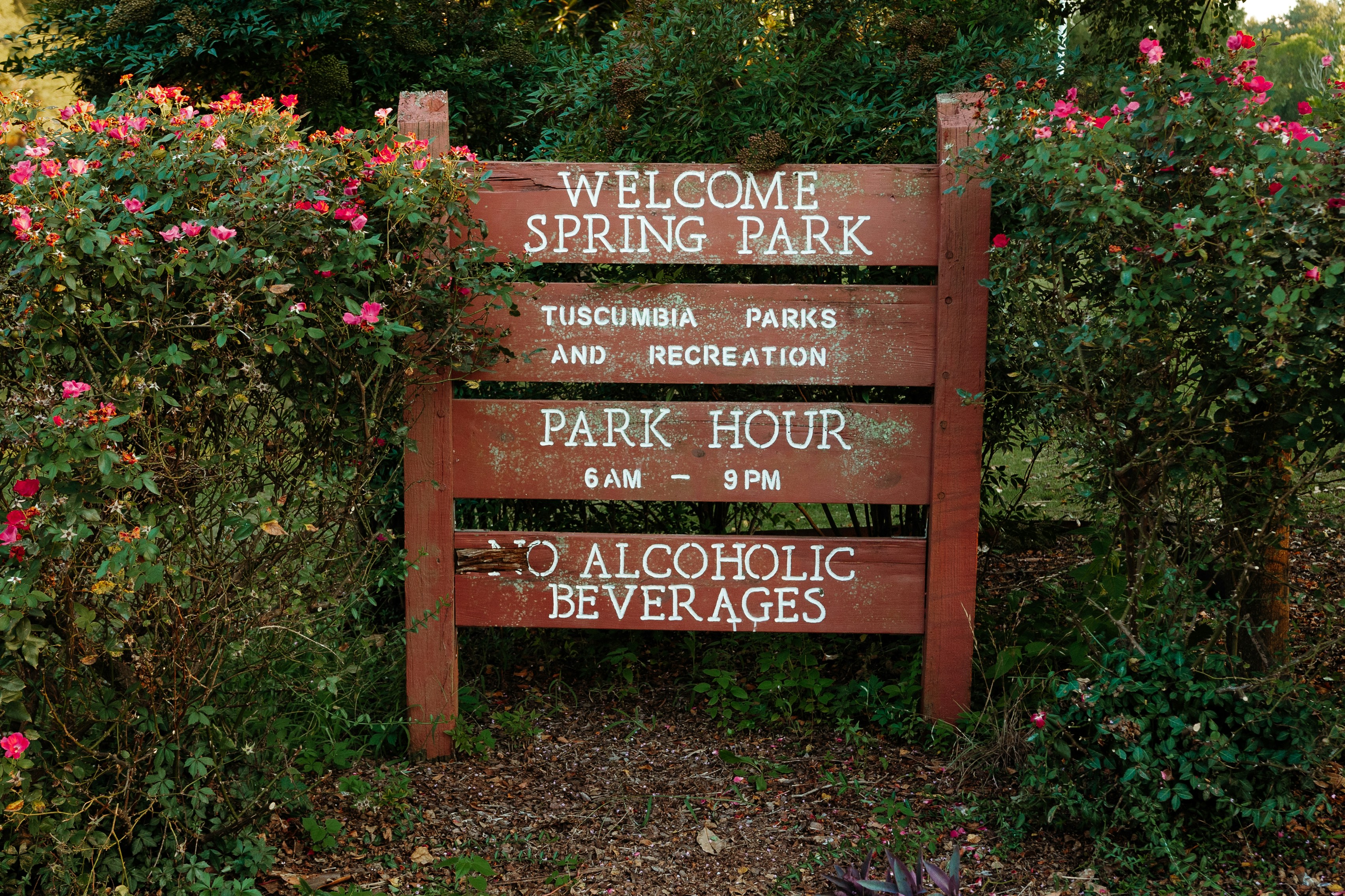 a sign in a garden
