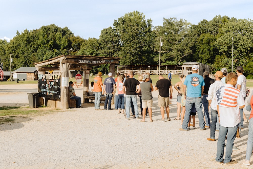 a group of people standing outside