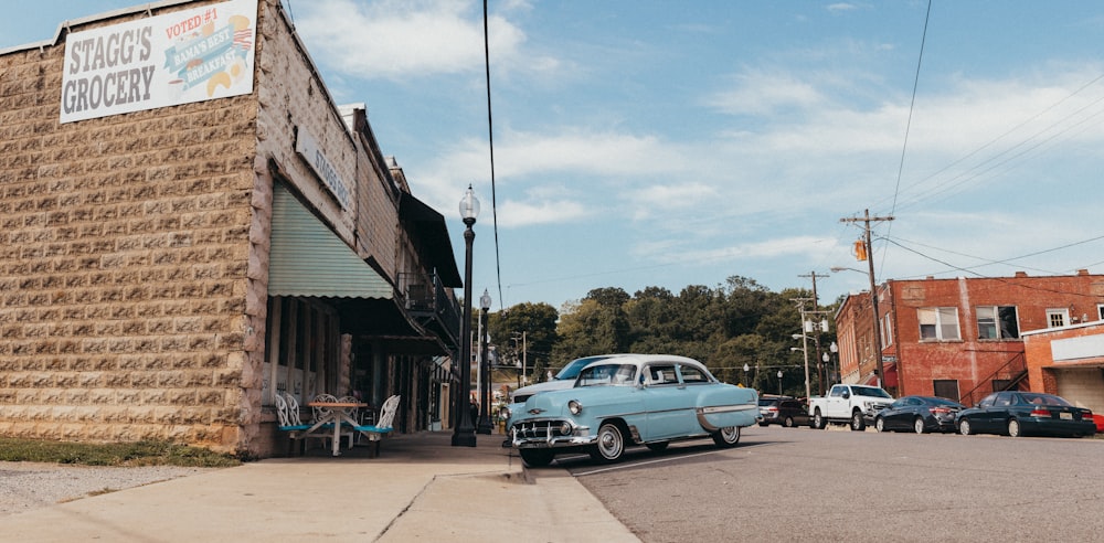 a car parked in front of a building