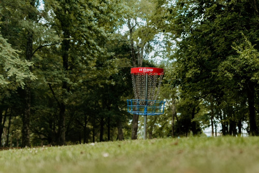 a basketball hoop in a field