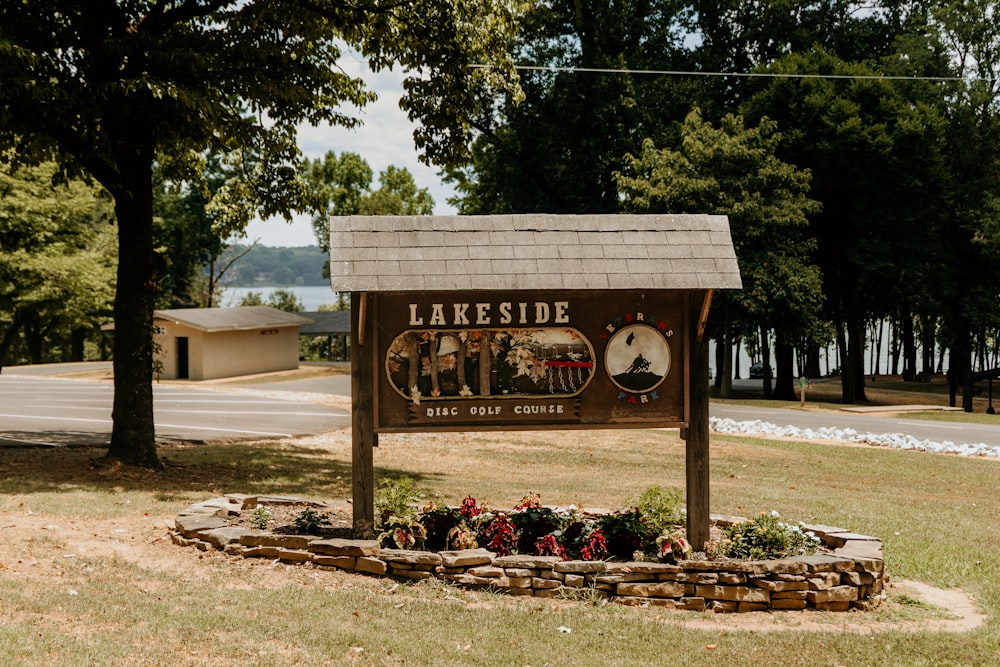 a sign in a park