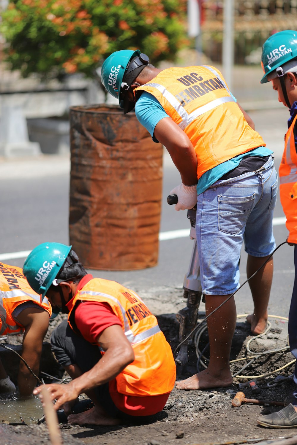 a group of men wearing helmets