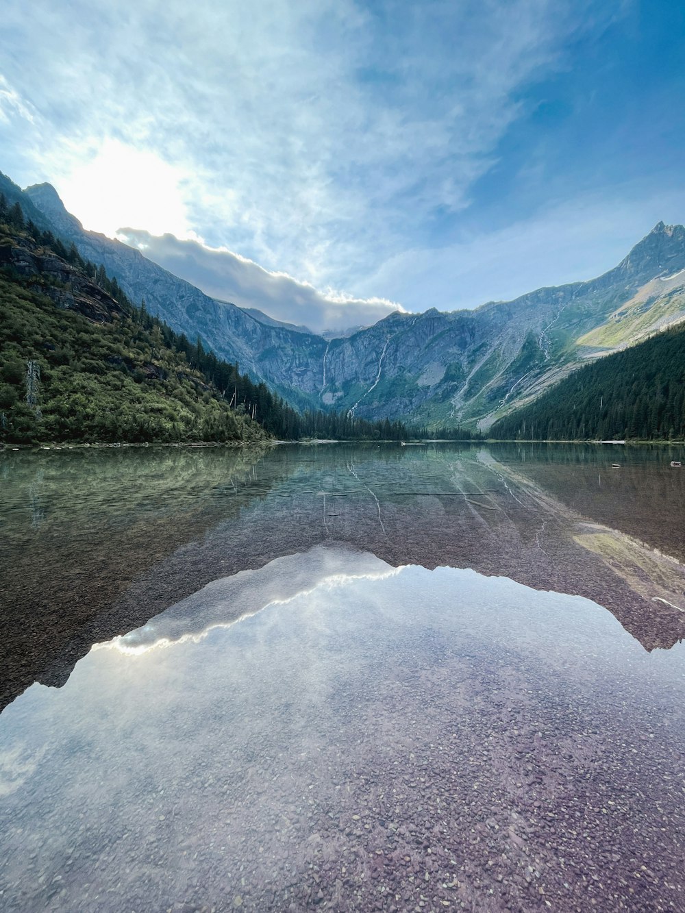 a lake surrounded by mountains