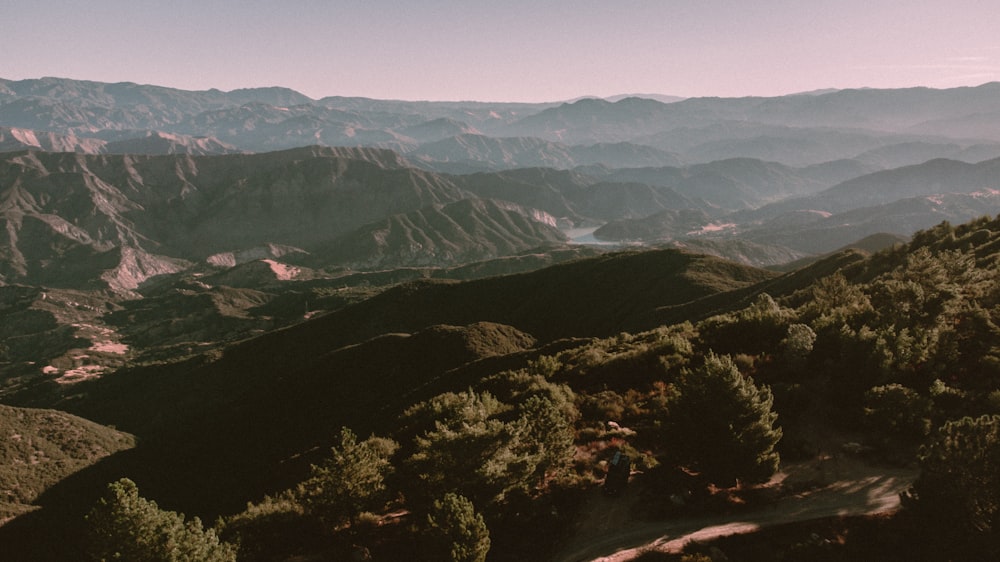 a landscape with hills and trees