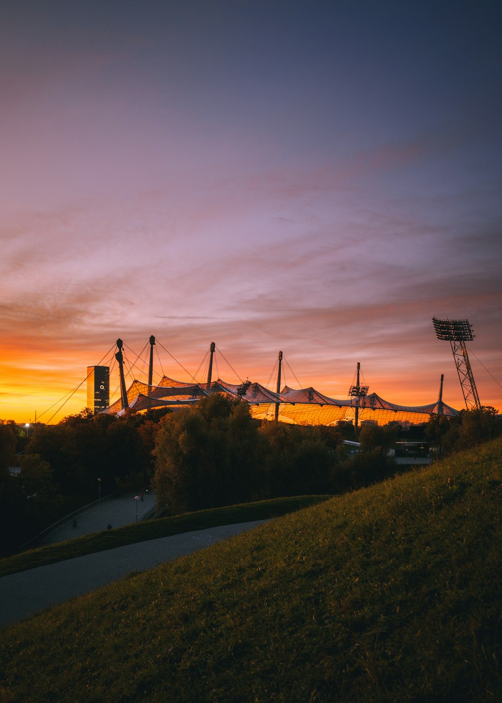 a sunset over a city