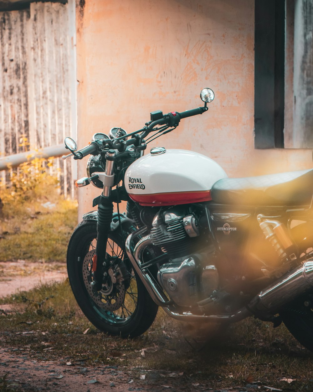 a motorcycle parked outside a building