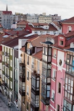 a group of buildings with red roofs