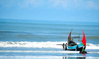 A crew preparing a boat for departure.