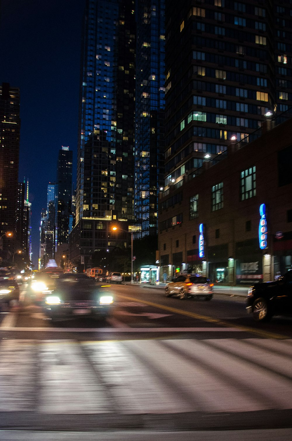 a city street at night