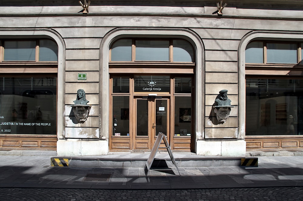 a building with a large glass door