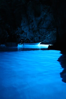 a boat in a blue water