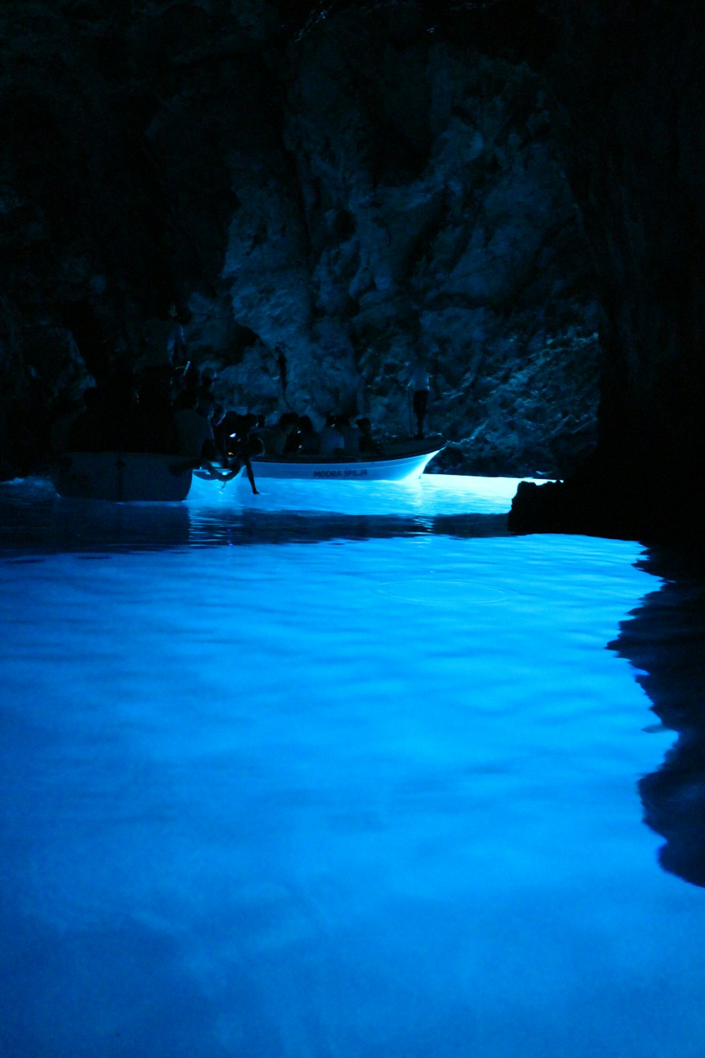 a boat in a blue water