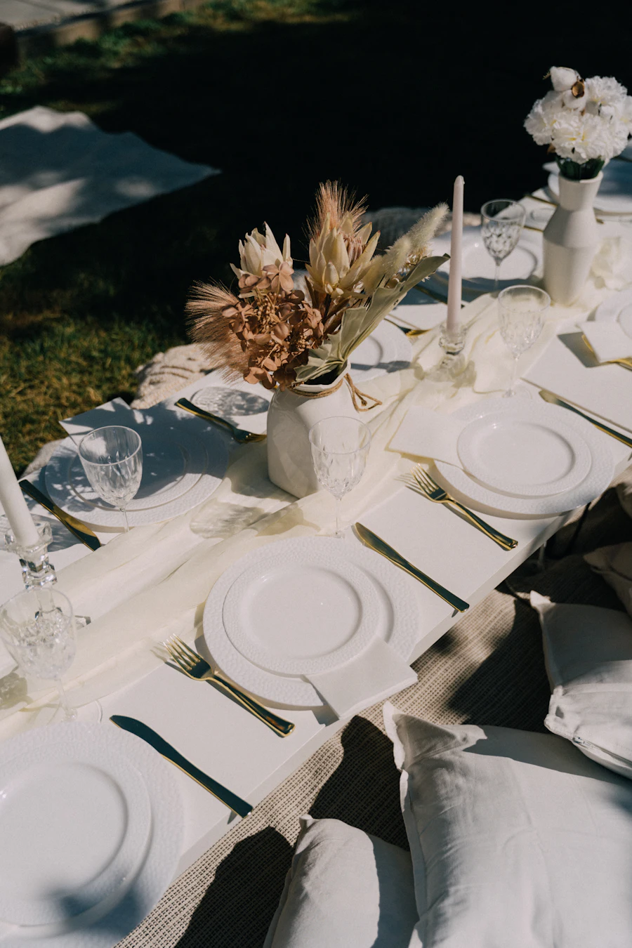 A table set with plates and glasses for an event