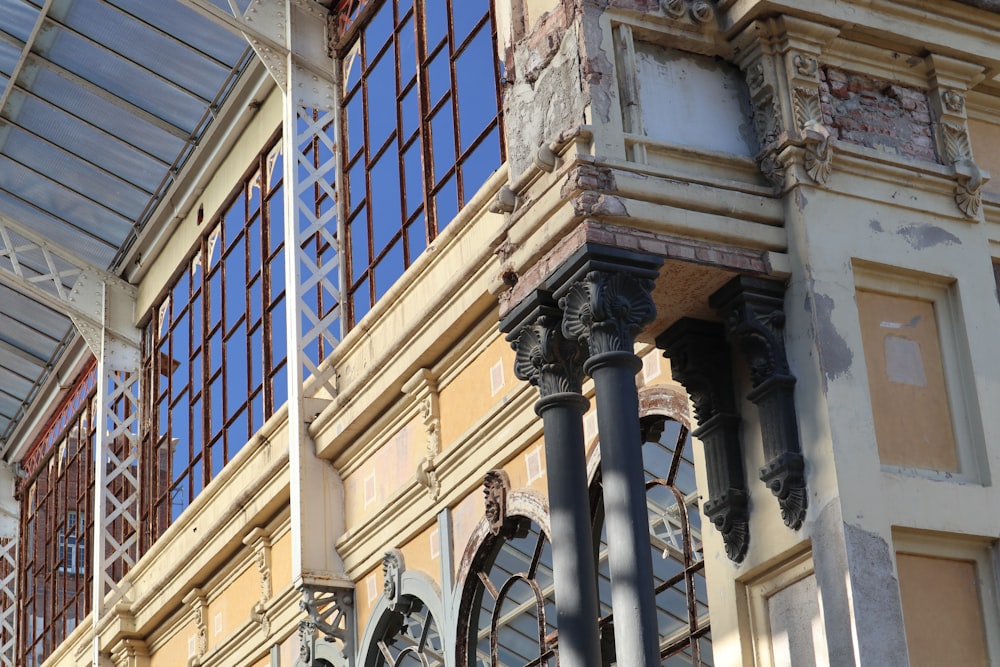 a building with windows and a pole