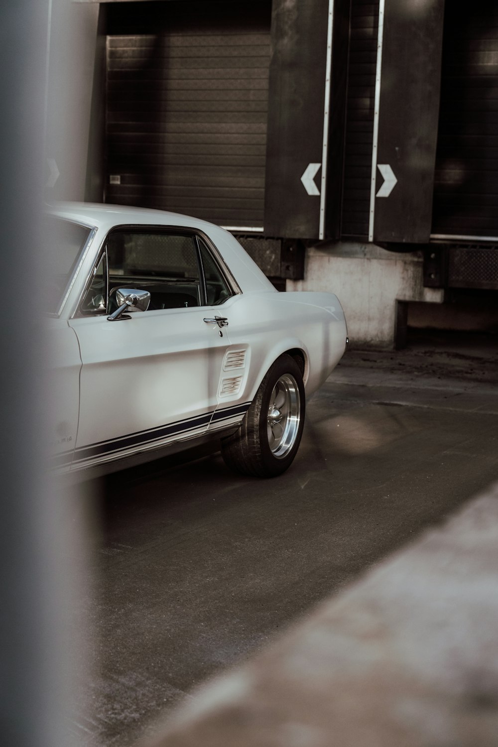 a car parked in a garage