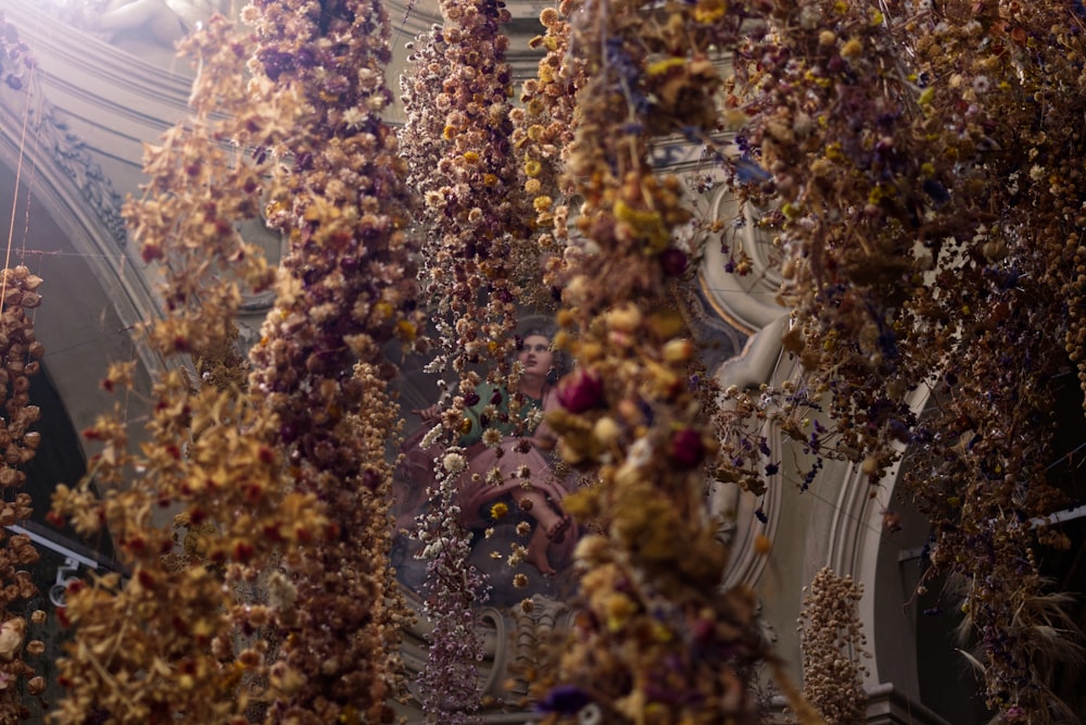 a group of trees with flowers