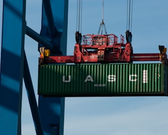 a large green and red ship