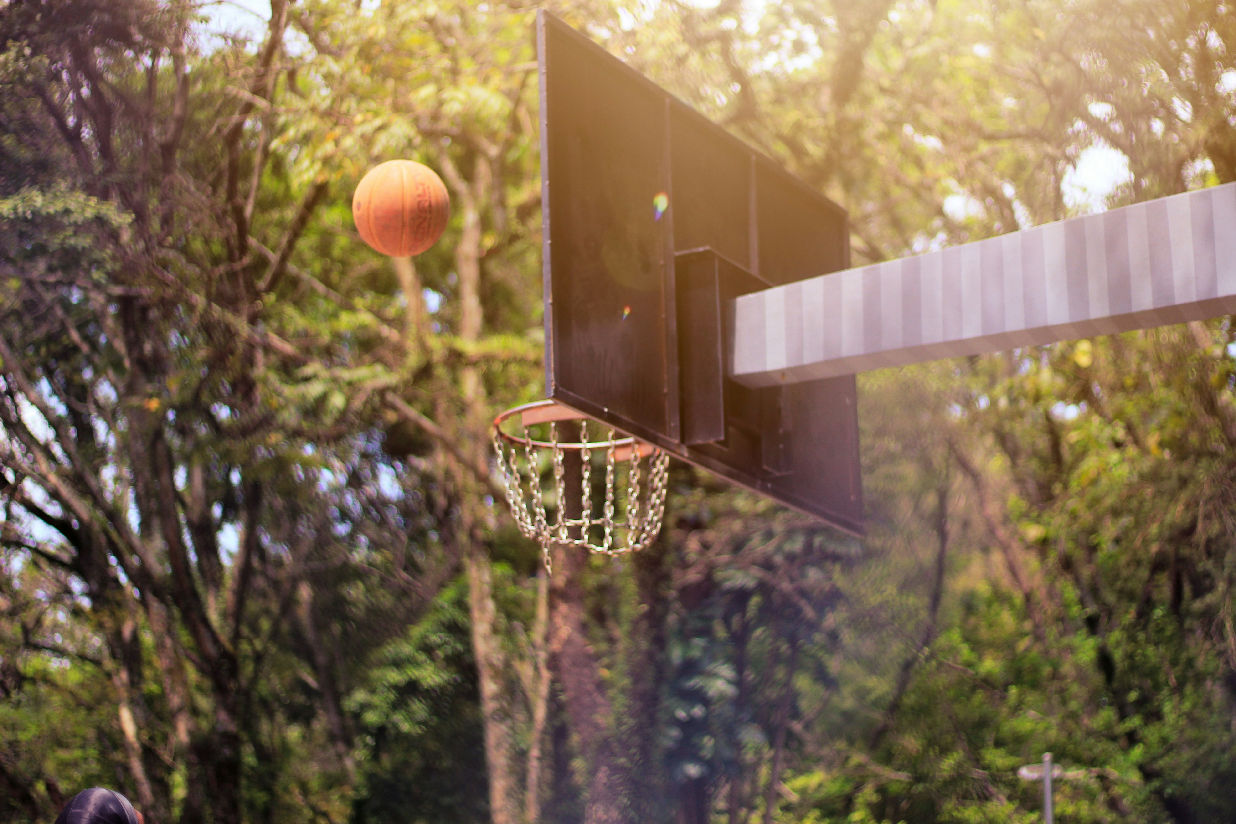 a basketball hoop with a basketball in it
