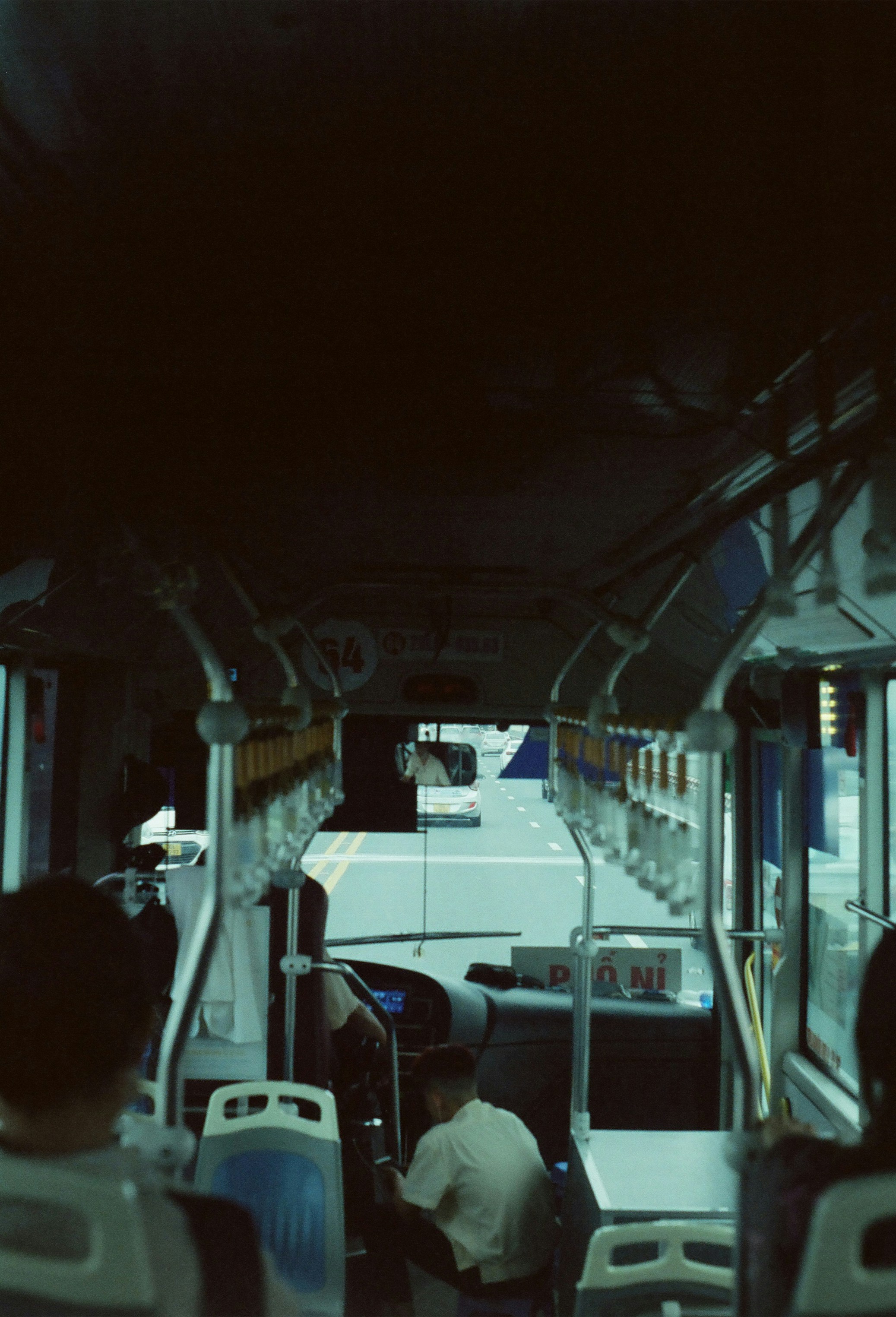 Passenger bus on road side view