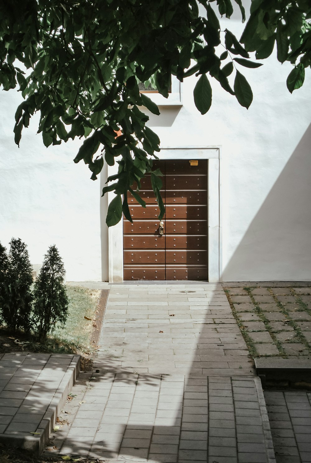 a wooden door on a building