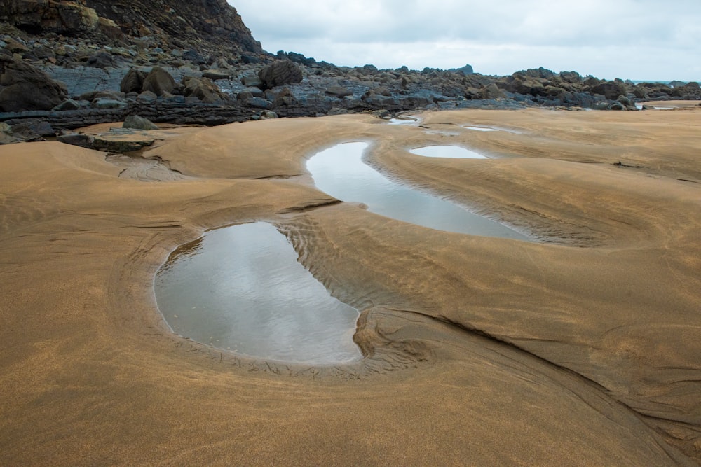 a large rocky area with a river running through it